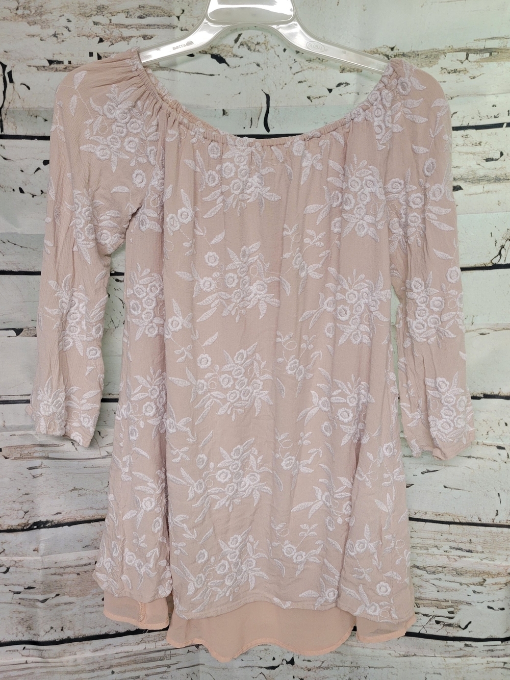 Ecote Blush Pink Floral Embroidered Peasant Tunic Top Medium Boho